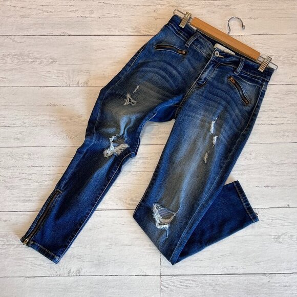 KanCan Jeans Womens SZ 26 Los Angeles Distressed Ankle Zipper Medium Wash Denim - Picture 4 of 16